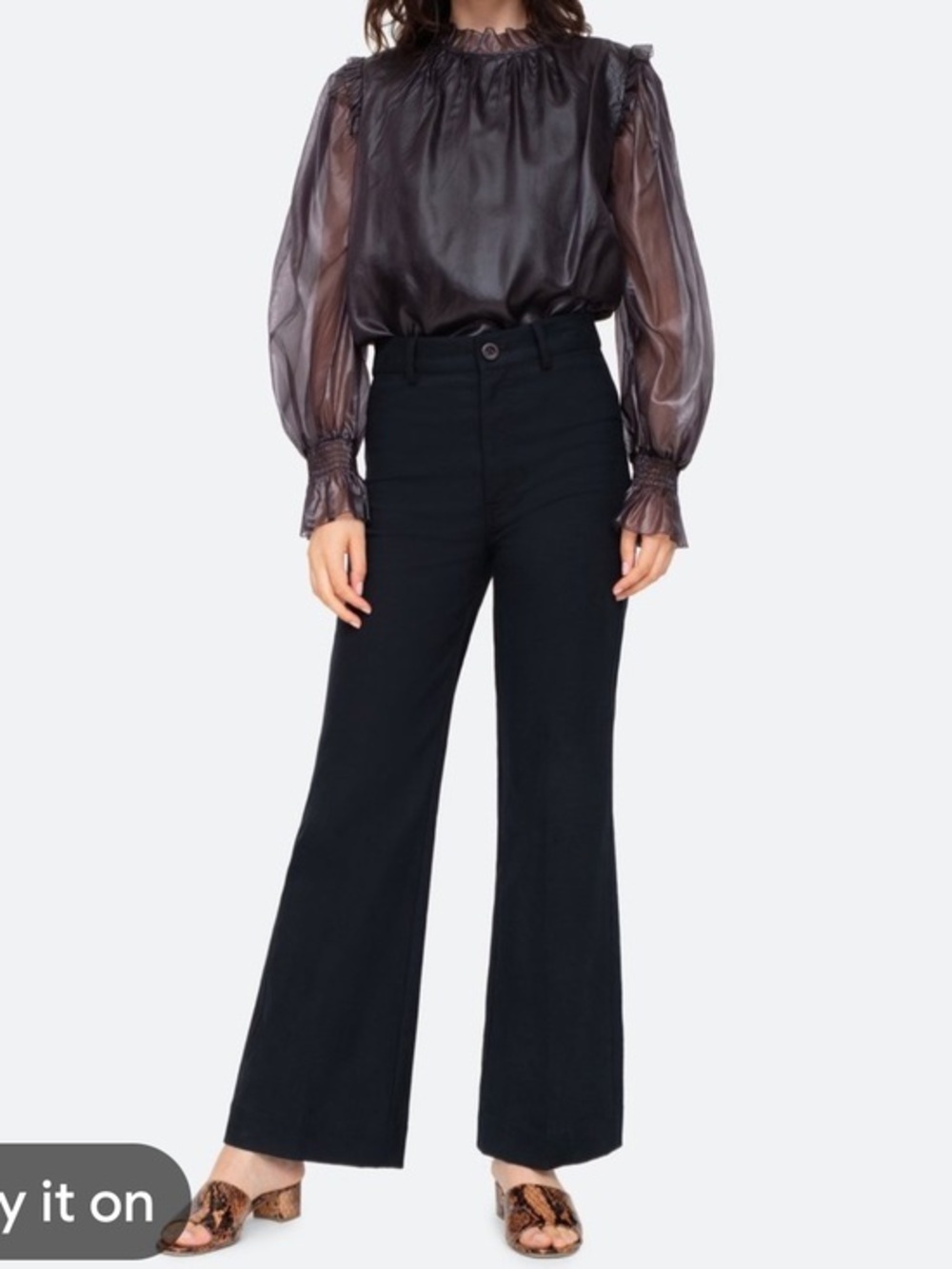 SEA New York silk cotton Nuria Black Organza Puff Sleeve Blouse
